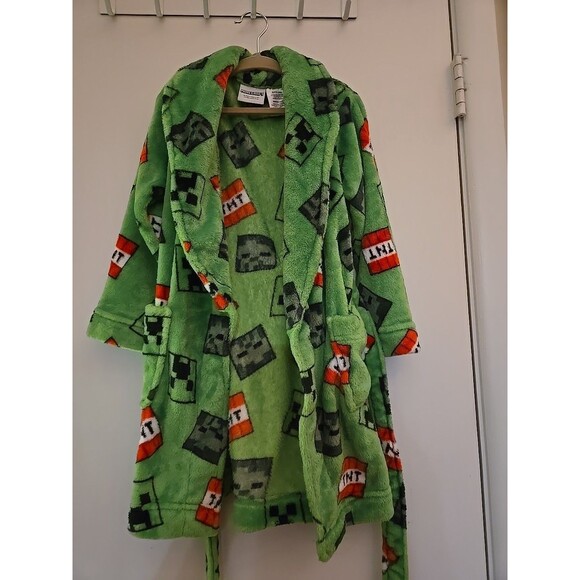 Minecraft TNT Plush Bath Robe Boy's Size 4/5 Pajama & Swimsuit Cover Up Bathrobe - Picture 2 of 12